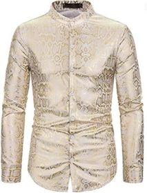 Men's Paisley Shirt Long Sleeve Dress Shirt Button Down Casual Slim Fit Shirt (Color: WHITE-XL)