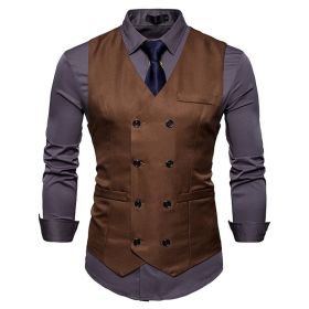 Men's Suit Vest Slim Fit Double Breasted Dress Vest (Color: Coffee, size: M)