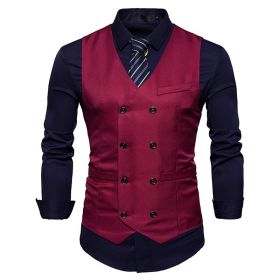 Men's Suit Vest Slim Fit Double Breasted Dress Vest (Color: Red, size: L)
