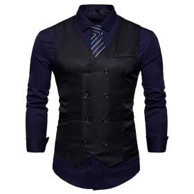Men's Suit Vest Slim Fit Double Breasted Dress Vest (Color: Black, size: S)