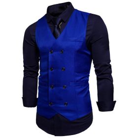 Men's Suit Vest Slim Fit Double Breasted Dress Vest (Color: Blue, size: XL)