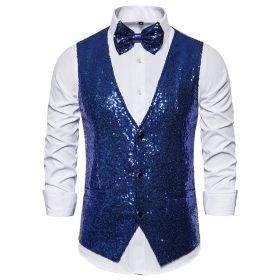 Men's Sequin Vest Shiny Suit Vest V-neck Party Dress (Color: Blue, size: M)